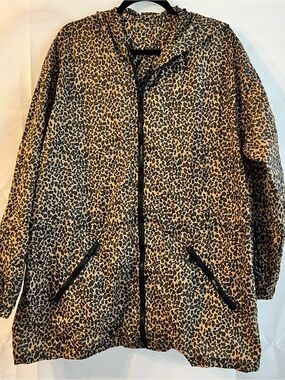 ShedRain Leopard Print Packable Hooded Rain Jacket Women’s XL Utility Streetwear
